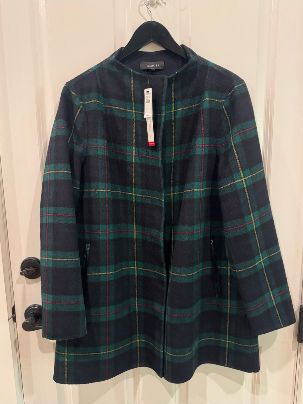Talbots Tartan Double Faced Black and Green Plaid Wool Jacket Large $349 - Picture 4 of 11